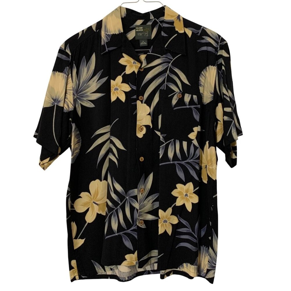 Island Heaven Tropical Floral Hawaiian Shirt 100% Silk Button-Up Casual SZ XL